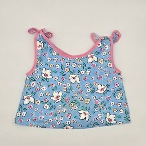 Vintage Girls Blue Floral Tie Shoulder Tank Top Size 7